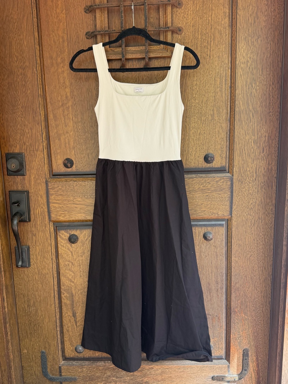 Aritza  Babaton Midi Cream & Black Sleeveless Midi Dress Size S